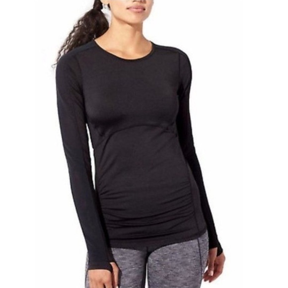 ATHLETA Mesh Sleeve Stealth Athletic Top with Thumbholes Black Size S - Picture 1 of 12